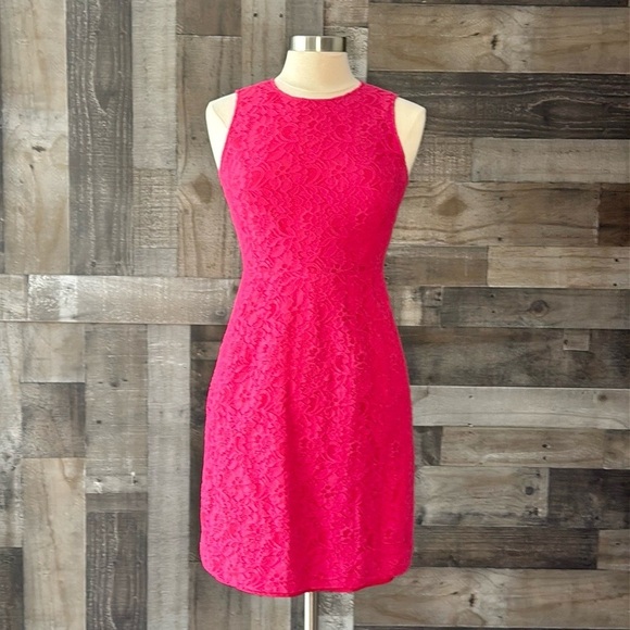 J.Crew hot pink lace sheath dress size 4 Barbiecore feminine cocktail party - Picture 6 of 11